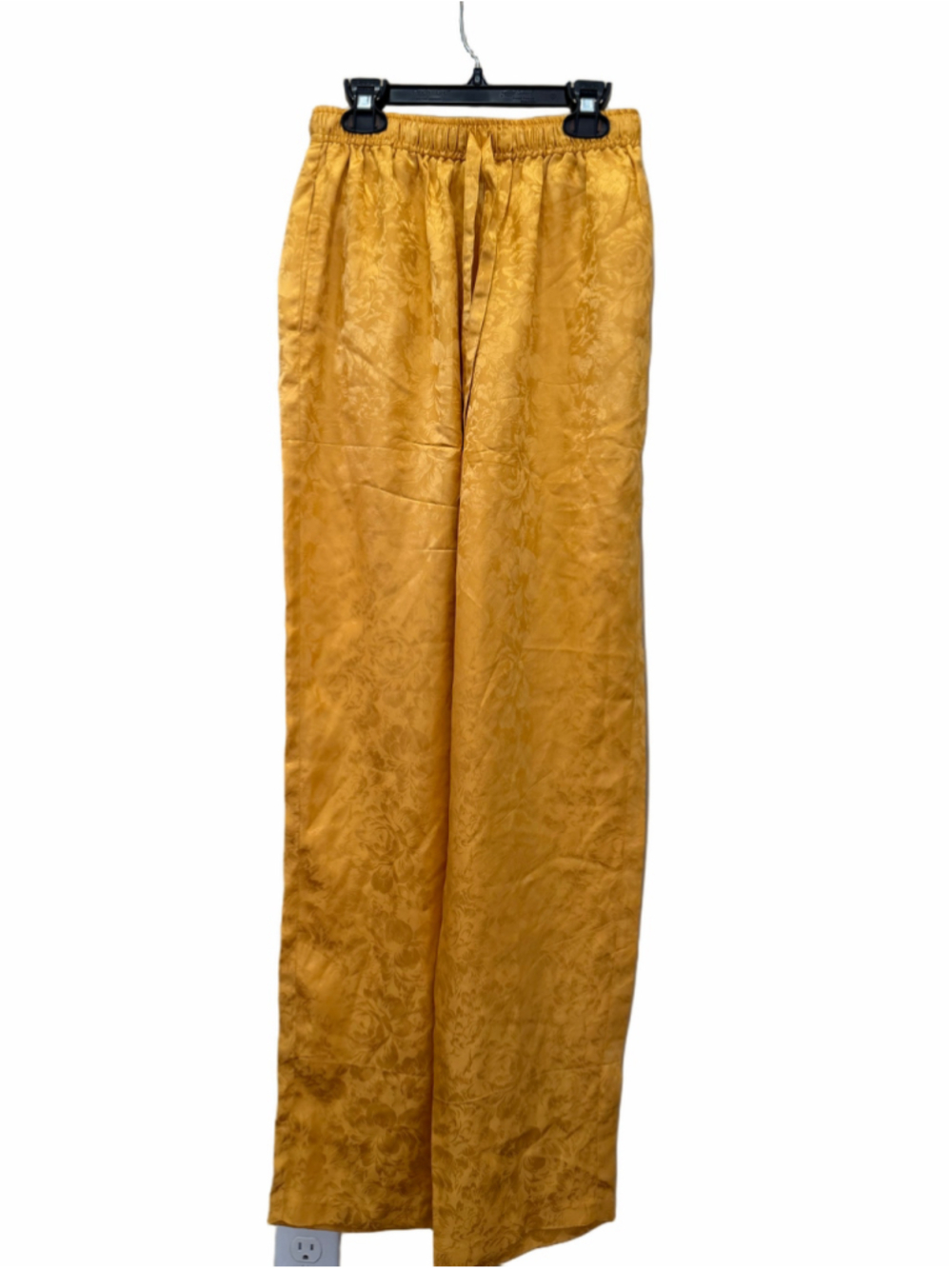 Isrida Silk Collections Paris 100% Silk Jacquard Floral Wide Leg Pants Gold
